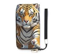 QMKFWT Tiger Head with Raised Paws Wallet Large Capacity Clutch Cash PursePU Leather Long Zipper Pouch Wallet Unisex, white, 20x10.5cm, Wallet