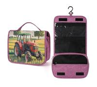 QMKFWT Tractor Theme Toiletry Bag Waterproof Makeup Bag with Hanging Hook Cosmetic Bags for Women Travel Essentials