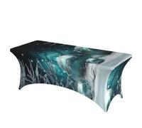QMKFWT Tree Christmas Ball Decorative Tablecloth Protector for Wedding, Banquet & Parties6FT Spandex Rectangle Tablecloths, Stretch Washable Table Cloth Wrinkle Free Patio Table Cover