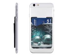 QMKFWT Tree Christmas Ball Phone Wallet, Stick On Card Holder for Back of Phone Case - Leather Cell Phone Card Wallet Sleeve Adhesive Phone Pocket - Compatible with Most Cell Phones