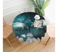QMKFWT Tree Christmas Ball Printed Round Tablecloth,Dust-Proof Wrinkle Resistant Table Cover Washable Polyester Table Cloth for Kitchen Dining Room Farmhouse Picnic Indoor Outdoor(Round 60 Inch)