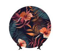 QMKFWT tropical flower Bone China Decorative Plate,8inï¼ˆ20cmï¼‰ Ceramic Decorative Plates with Display Stand,Ceramic Ornaments Art Porcelain Plate for Home Office Wall Decor Collections Plates