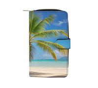 QMKFWT Tropical Palm Tree Leather Wallet Long Checkbook Wallets Classic Bifold Ladies Clutch with ID Window