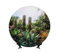 QMKFWT Tropical Plants Bone China Decorative Plate,10inï¼ˆ25cmï¼‰ Ceramic Decorative Plates with Display Stand,Ceramic Ornaments Art Porcelain Plate for Home Office Wall Decor Collections Plates
