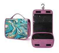 QMKFWT Turquoise Blue Gold Marble Toiletry Bag Waterproof Makeup Bag with Hanging Hook Cosmetic Bags for Women Travel Essentials