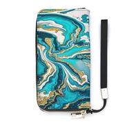 QMKFWT Turquoise Blue Gold Marble Wallet Large Capacity Clutch Cash PursePU Leather Long Zipper Pouch Wallet Unisex, white, 20x10.5cm, Wallet