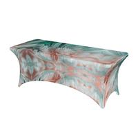 QMKFWT Turquoise Feather Pattern Decorative Tablecloth Protector for Wedding, Banquet & Parties6FT Spandex Rectangle Tablecloths, Stretch Washable Table Cloth Wrinkle Free Patio Table Cover