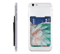 QMKFWT Turquoise Feather Pattern Phone Wallet, Stick On Card Holder for Back of Phone Case - Leather Cell Phone Card Wallet Sleeve Adhesive Phone Pocket - Compatible with Most Cell Phones