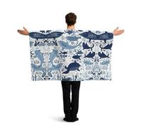 QMKFWT Turtle Octopus Pattern Ocean Theme Flag Cape with Sleeves for Adults, Wearable Flag Cloak Lightweight Body Flag Cloak Outfits Costume Accessories for Party Favors Celebrations