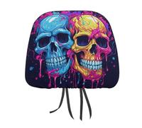 QMKFWT Two Different Skulls Car Seat Headrest Cover Adjustable and Reusable Anti-Dirty Flexible Hear Rest Covers Soft Dust-Proof Car Seat Headrest Protector for Most Vehicles