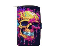 QMKFWT Two Different Skulls Leather Wallet Long Checkbook Wallets Classic Bifold Ladies Clutch with ID Window