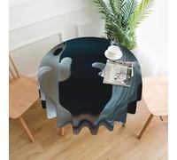 QMKFWT Two Ghost Statues Printed Round Tablecloth,Dust-Proof Wrinkle Resistant Table Cover Washable Polyester Table Cloth for Kitchen Dining Room Farmhouse Picnic Indoor Outdoor(Round 60 Inch)