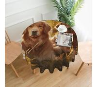 QMKFWT Two Golden Retrievers Printed Round Tablecloth,Dust-Proof Wrinkle Resistant Table Cover Washable Polyester Table Cloth for Kitchen Dining Room Farmhouse Picnic Indoor Outdoor(Round 60 Inch)