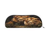 QMKFWT Two Lions Pencil Pouch Leather,Small Pen Bags With Zipper For Pencils,Pens,Markers,Makeups,Change,Coins