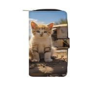 QMKFWT Two Little Cats Leather Wallet Long Checkbook Wallets Classic Bifold Ladies Clutch with ID Window