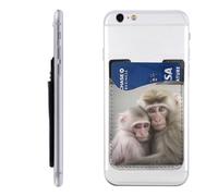 QMKFWT Two Macaques Hugging Phone Wallet, Stick On Card Holder for Back of Phone Case - Leather Cell Phone Card Wallet Sleeve Adhesive Phone Pocket - Compatible with Most Cell Phones
