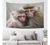 QMKFWT Two Macaques Hugging Tapestry Aesthetic Wall Hanging Tapestries 60'' x 40'' Boho Tapestries Vertical Wall Art Decorative Funny Vintage Poster Flag Tapestry for Bedroom Living Room Decor