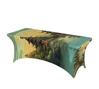 QMKFWT Two Pagodas on the Lake Decorative Tablecloth Protector for Wedding, Banquet & Parties6FT Spandex Rectangle Tablecloths, Stretch Washable Table Cloth Wrinkle Free Patio Table Cover