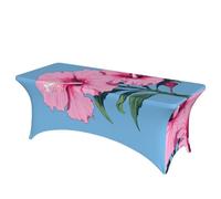 QMKFWT Two Pink Hibiscus Flowers Decorative Tablecloth Protector for Wedding, Banquet & Parties6FT Spandex Rectangle Tablecloths, Stretch Washable Table Cloth Wrinkle Free Patio Table Cover