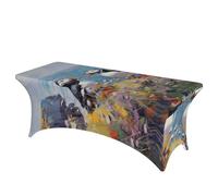 QMKFWT Two Puffins Decorative Tablecloth Protector for Wedding, Banquet & Parties6FT Spandex Rectangle Tablecloths, Stretch Washable Table Cloth Wrinkle Free Patio Table Cover