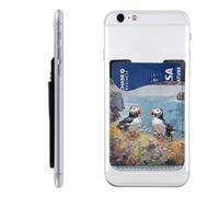 QMKFWT Two Puffins Phone Wallet, Stick On Card Holder for Back of Phone Case - Leather Cell Phone Card Wallet Sleeve Adhesive Phone Pocket - Compatible with Most Cell Phones