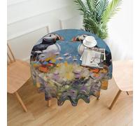 QMKFWT Two Puffins Printed Round Tablecloth,Dust-Proof Wrinkle Resistant Table Cover Washable Polyester Table Cloth for Kitchen Dining Room Farmhouse Picnic Indoor Outdoor(Round 60 Inch)