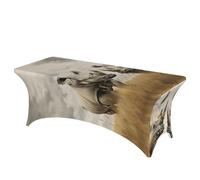 QMKFWT Two Rhinos Decorative Tablecloth Protector for Wedding, Banquet & Parties6FT Spandex Rectangle Tablecloths, Stretch Washable Table Cloth Wrinkle Free Patio Table Cover