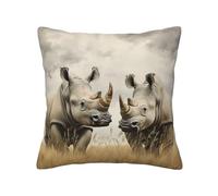 QMKFWT Two Rhinos Print Throw Pillow Covers Decorative Pillow Cover Square Cushion Cases Soft Cushion Cover Throw Sofa Pillow Case for Home Decor Living Room Bed Couch Car 16"x16"