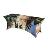 QMKFWT Two Water Lilies Decorative Tablecloth Protector for Wedding, Banquet & Parties6FT Spandex Rectangle Tablecloths, Stretch Washable Table Cloth Wrinkle Free Patio Table Cover