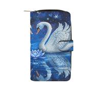 QMKFWT Two White Swans Leather Wallet Long Checkbook Wallets Classic Bifold Ladies Clutch with ID Window