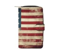 QMKFWT Vintage American USA Flag Leather Wallet Long Checkbook Wallets Classic Bifold Ladies Clutch with ID Window