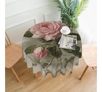 QMKFWT Vintage Color Rose Printed Round Tablecloth,Dust-Proof Wrinkle Resistant Table Cover Washable Polyester Table Cloth for Kitchen Dining Room Farmhouse Picnic Indoor Outdoor(Round 60 Inch)