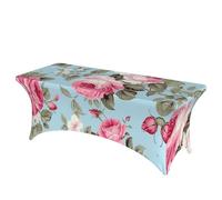 QMKFWT Vintage Rose Decorative Tablecloth Protector for Wedding, Banquet & Parties6FT Spandex Rectangle Tablecloths, Stretch Washable Table Cloth Wrinkle Free Patio Table Cover