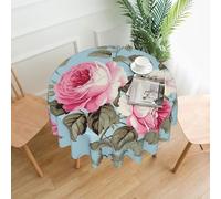 QMKFWT Vintage Rose Printed Round Tablecloth,Dust-Proof Wrinkle Resistant Table Cover Washable Polyester Table Cloth for Kitchen Dining Room Farmhouse Picnic Indoor Outdoor(Round 60 Inch)