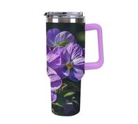 QMKFWT Violets in Bloom Travel Coffee Mug Reusable Durable Stainless Steel Insulated Tumbler with Handle And Straw Leak Resistant Portable Thermal Cup Gifts for Men Women 40 Oz
