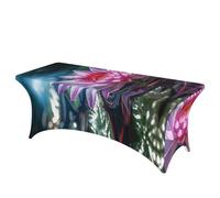 QMKFWT Water Lily Light and Shadow Decorative Tablecloth Protector for Wedding, Banquet & Parties6FT Spandex Rectangle Tablecloths, Stretch Washable Table Cloth Wrinkle Free Patio Table Cover