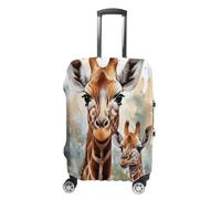 QMKFWT Watercolor Deer Giraffe Travel Luggage Cover Washable Anti-scratch Suitcase Protector Dustproof Protective Cover Case for Wheeled Luggage Fits 19-32 Inch Luggage, white, Small