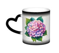 QMKFWT Watercolor Hydrangea Coffee Mugs 11 Oz Heat Sensitive Starry Sky Color Changing Mugs, Ceramic Magic Cup with Handle Personalized Tea Cups Novelty Coffee Cup Gift for Women Men Black