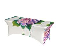 QMKFWT Watercolor Hydrangea Decorative Tablecloth Protector for Wedding, Banquet & Parties6FT Spandex Rectangle Tablecloths, Stretch Washable Table Cloth Wrinkle Free Patio Table Cover