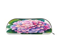 QMKFWT Watercolor Hydrangea Pencil Pouch Leather,Small Pen Bags With Zipper For Pencils,Pens,Markers,Makeups,Change,Coins