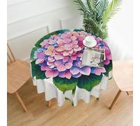 QMKFWT Watercolor Hydrangea Printed Round Tablecloth,Dust-Proof Wrinkle Resistant Table Cover Washable Polyester Table Cloth for Kitchen Dining Room Farmhouse Picnic Indoor Outdoor(Round 60 Inch)