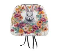 QMKFWT Watercolor Rabbit and Flowers Car Seat Headrest Cover Adjustable and Reusable Anti-Dirty Flexible Hear Rest Covers Soft Dust-Proof Car Seat Headrest Protector for Most Vehicles