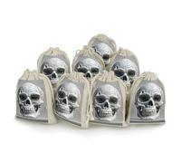 QMKFWT White And Gray Skull Graphics Drawstring Pouches Small Bulk Cotton Burlap Storage Bags Reusable Muslin Sachet Bag for Candy, Toys, Jewelry, Treats, Birthday Party Favors