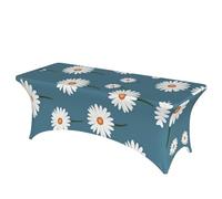 QMKFWT White Daisy Pattern Decorative Tablecloth Protector for Wedding, Banquet & Parties6FT Spandex Rectangle Tablecloths, Stretch Washable Table Cloth Wrinkle Free Patio Table Cover