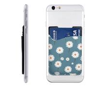 QMKFWT White Daisy Pattern Phone Wallet, Stick On Card Holder for Back of Phone Case - Leather Cell Phone Card Wallet Sleeve Adhesive Phone Pocket - Compatible with Most Cell Phones