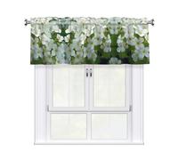 QMKFWT White Flowers Curtain Valance for Windows,Kitchen Window Curtains Blackout Drapes Window Treatments Decorative Rod Pocket Short Curtain for Living Room Bedroom,54" W x 18" L