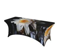 QMKFWT White Lotus Decorative Tablecloth Protector for Wedding, Banquet & Parties6FT Spandex Rectangle Tablecloths, Stretch Washable Table Cloth Wrinkle Free Patio Table Cover