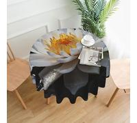 QMKFWT White Lotus Printed Round Tablecloth,Dust-Proof Wrinkle Resistant Table Cover Washable Polyester Table Cloth for Kitchen Dining Room Farmhouse Picnic Indoor Outdoor(Round 60 Inch)