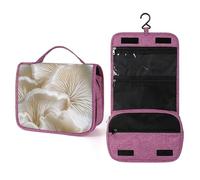 QMKFWT White Oyster Mushrooms Toiletry Bag Waterproof Makeup Bag with Hanging Hook Cosmetic Bags for Women Travel Essentials