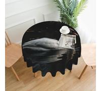 QMKFWT White Swan Printed Round Tablecloth,Dust-Proof Wrinkle Resistant Table Cover Washable Polyester Table Cloth for Kitchen Dining Room Farmhouse Picnic Indoor Outdoor(Round 60 Inch)
